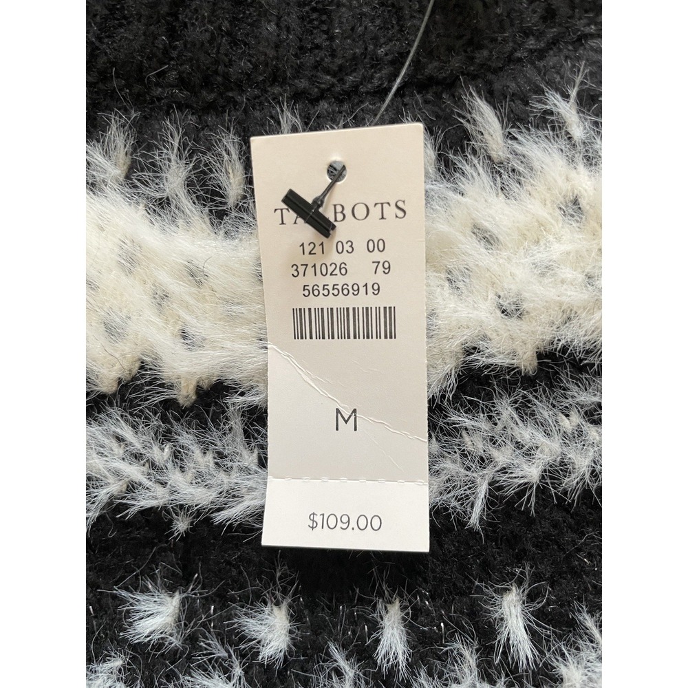 Talbots NWT Fair Isle Fuzzy Long Sleeve Black White Sweater. Size Medium.‎ - Picture 5 of 11